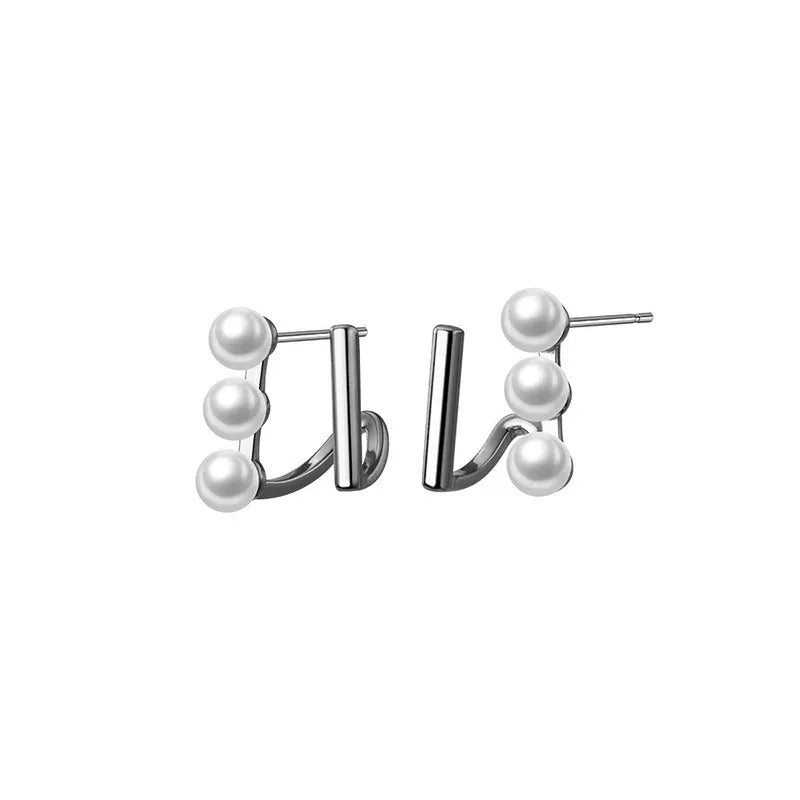 Anyco Fashion Earrings Silver 925 Sterling Simple Double Statement Synthetic Pearl Stud for Women Jewelry-Earrings-PEROZ Accessories