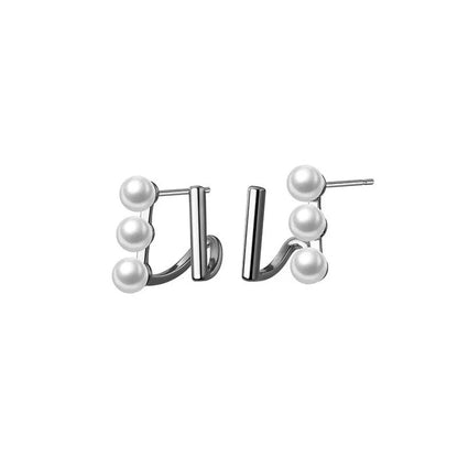 Anyco Fashion Earrings Silver 925 Sterling Simple Double Statement Synthetic Pearl Stud for Women Jewelry-Earrings-PEROZ Accessories