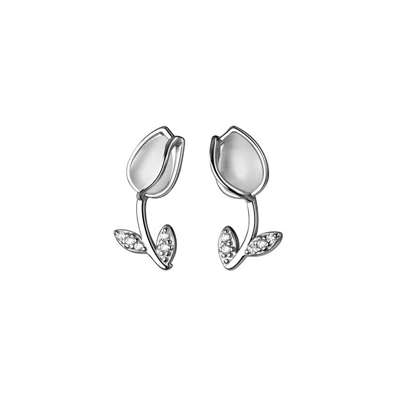Anyco Fashion Earrings Silver 925 Sterling Romantic Statement Tulip Stud for Women Flower Jewelry-Earrings-PEROZ Accessories