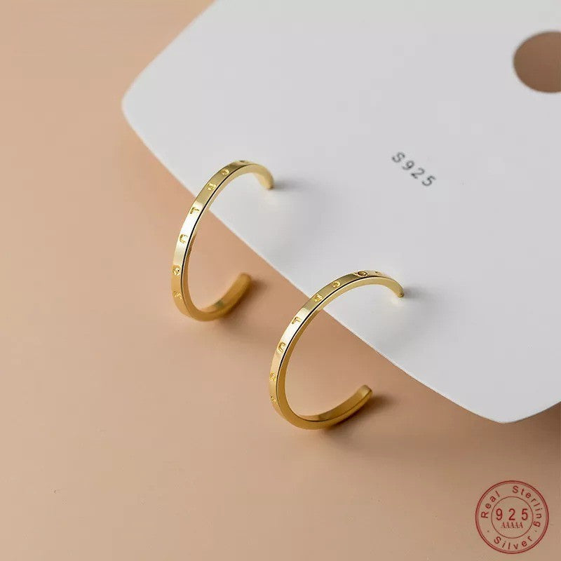 Anyco Fashion Earrings Gold 925 Sterling Silver Simple Huggies Circle Initials Stud for Women Jewelry-Earrings-PEROZ Accessories
