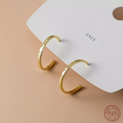 Anyco Fashion Earrings Gold 925 Sterling Silver Simple Huggies Circle Initials Stud for Women Jewelry-Earrings-PEROZ Accessories