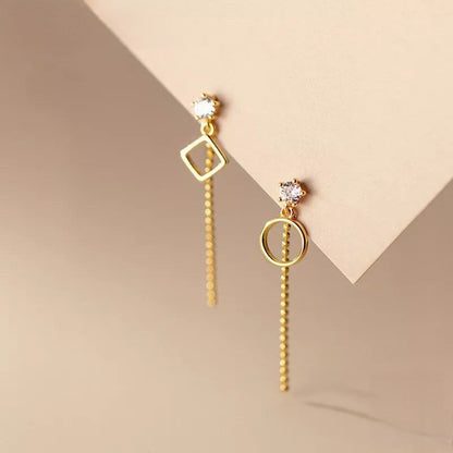 Anyco Fashion Earrings Gold 925 Sterling Silver Geometric Exquisite Shiny Zirconia Tassel Bead Drop Women Jewelry-Earrings-PEROZ Accessories