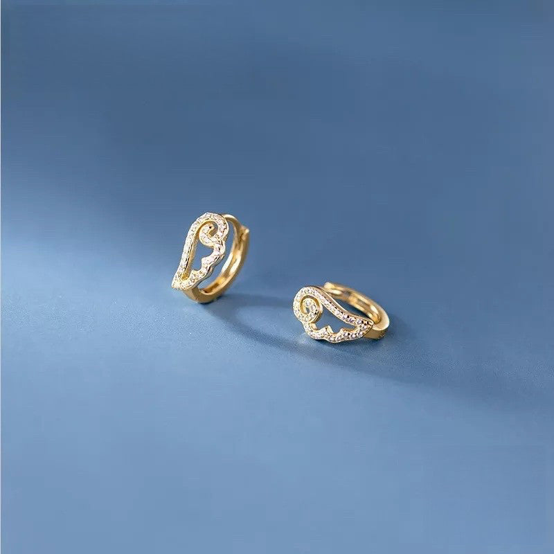 Anyco Fashion Earrings Gold 925 Sterling Silver Romantic Unique Angel Wings Shiny Zircon Ear Buckle for Women Jewelry-Earrings-PEROZ Accessories