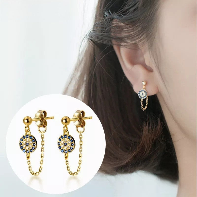 Anyco Fashion Earrings Gold 925 Sterling Silver Hip Hop Chain Zircon Pendant Stud Women Bohemian Goth Party Eyes Jewelry-Earrings-PEROZ Accessories