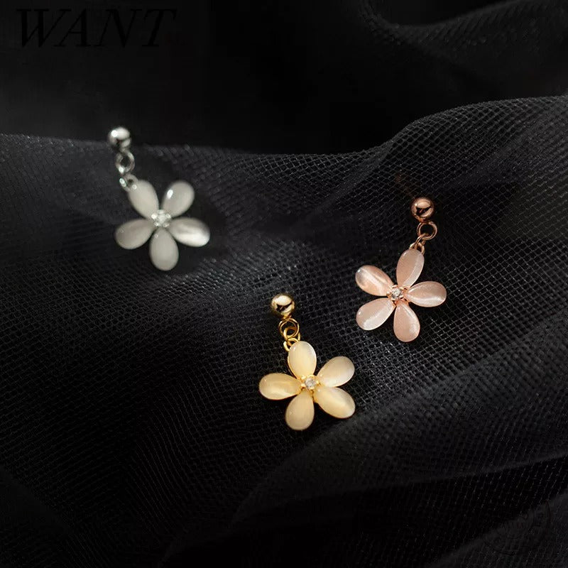 Anyco Fashion Earrings Siver 925 Sterling Sweet Opal Zircon Flower Pendant for Women Jewelry-Earrings-PEROZ Accessories