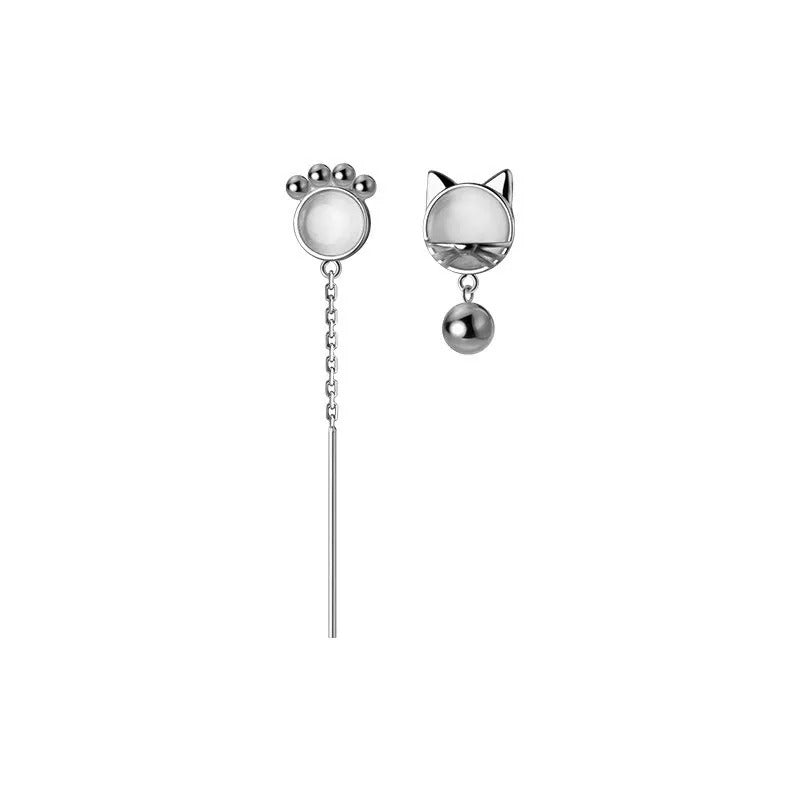 Anyco Fashion Earrings Silver 925 Sterling Unique Cat Claw Chain Tassel Bell for Women Cute Cat Jewelry-Earrings-PEROZ Accessories