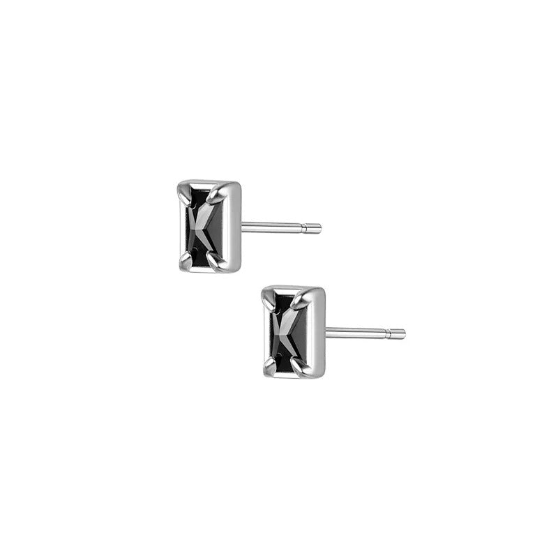 Anyco Fashion Earrings Silver 925 Sterling Black Luxury Zircon Simple Square Small Stud for Women Jewelry-Earrings-PEROZ Accessories