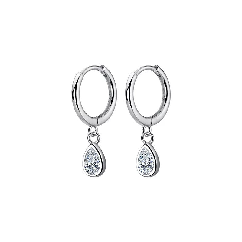 Anyco Fashion Earrings Silver 925 Sterling Sweet Water Drop Zircon Huggies Pendant for Women Jewelry-Earrings-PEROZ Accessories