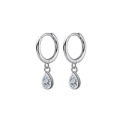 Anyco Fashion Earrings Silver 925 Sterling Sweet Water Drop Zircon Huggies Pendant for Women Jewelry-Earrings-PEROZ Accessories