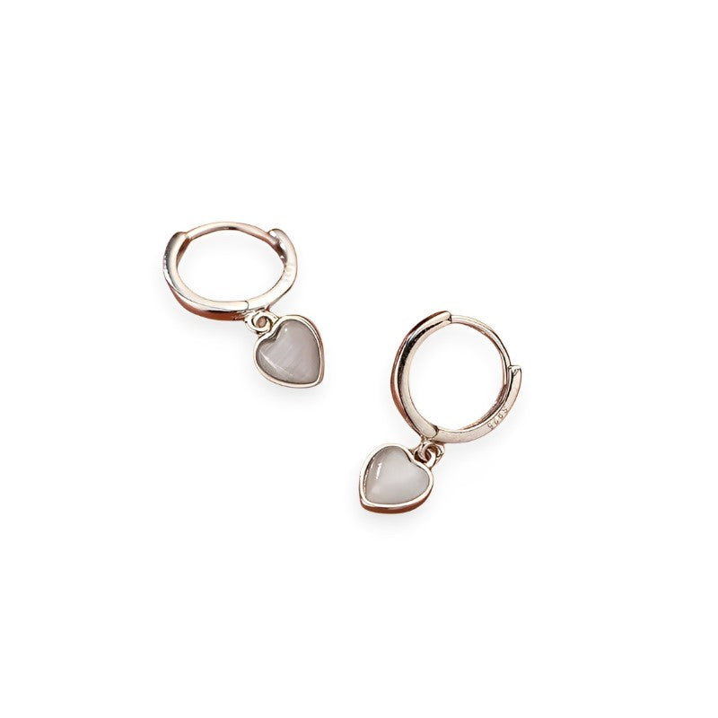Anyco Fashion Earrings Silver 925 Sterling Simple Love Heart Opal Pendant for Women Huggies Jewelry Gift-Earrings-PEROZ Accessories