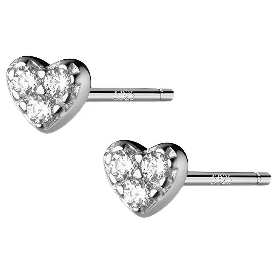 Anyco Fashion Earrings Silver 925 Sterling Romantic Love Heart Zircon Mini Small Stud Women Piercing Accessories-Earrings-PEROZ Accessories