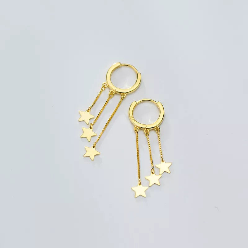 Anyco Fashion Earrings Gold 925 Sterling Silver Romantic Tassel Star Huggies Drop Jewelry Gift for Women-Earrings-PEROZ Accessories