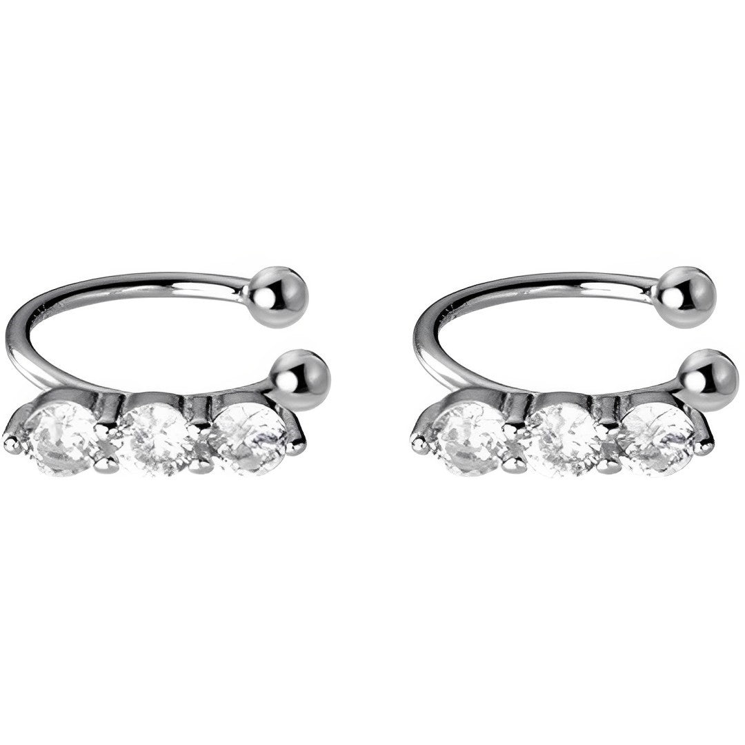 Anyco Fashion Earrings Silver 925 Sterling Shiny Luxury Crystal Zircon Simple Ear Clip for Women Without Piercin Ear Cuff Jewelry-Earrings-PEROZ Accessories