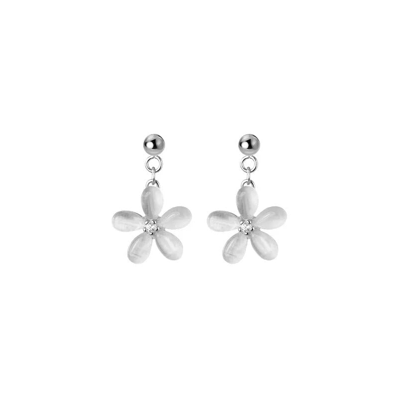 Anyco Fashion Earrings Siver 925 Sterling Sweet Opal Zircon Flower Pendant for Women Jewelry-Earrings-PEROZ Accessories