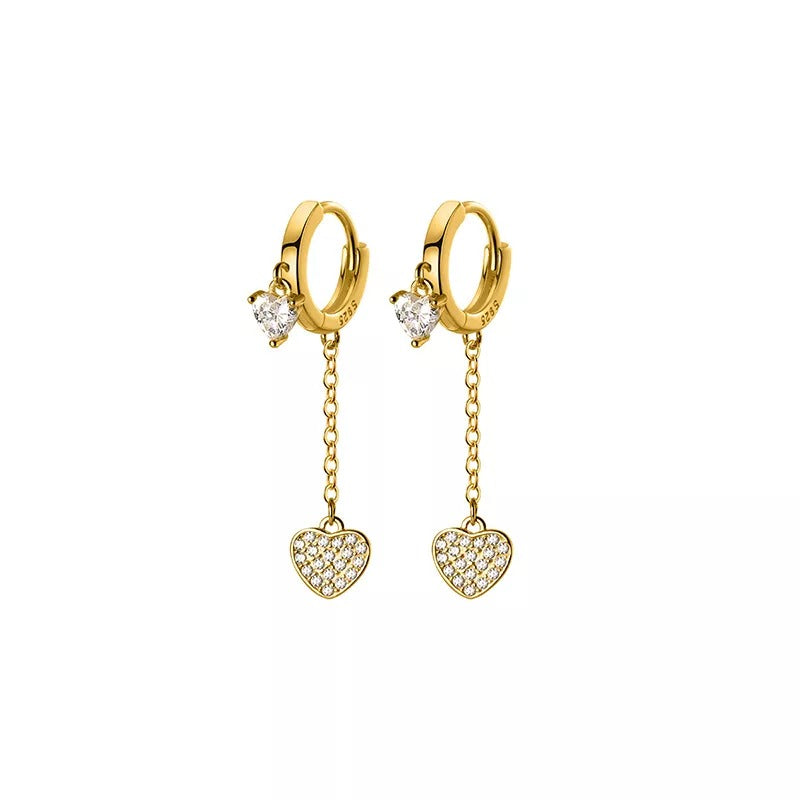 Anyco Fashion Earrings Gold 925 Sterling Silver Romantic Tassel Love Heart Charms Drop for Women Huggies Jewelry-Earrings-PEROZ Accessories