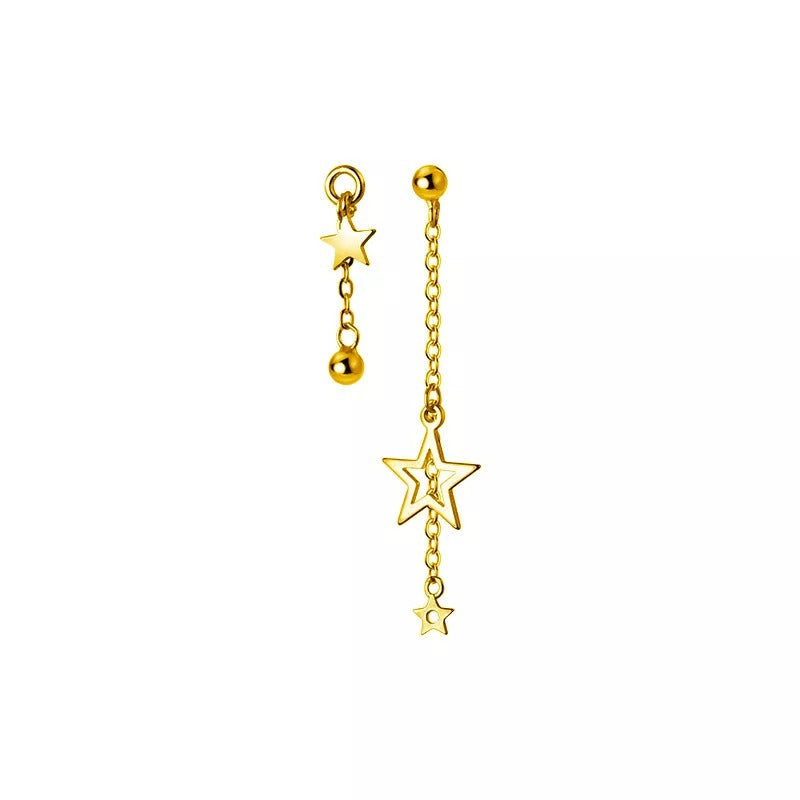 Anyco Fashion Earrings Gold 925 Sterling Silver Simple Chain Sweet Star Tassel Pendant Drop for Women Jewelry-Earrings-PEROZ Accessories