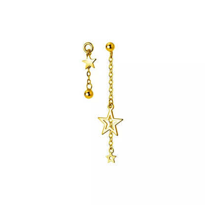 Anyco Fashion Earrings Gold 925 Sterling Silver Simple Chain Sweet Star Tassel Pendant Drop for Women Jewelry-Earrings-PEROZ Accessories