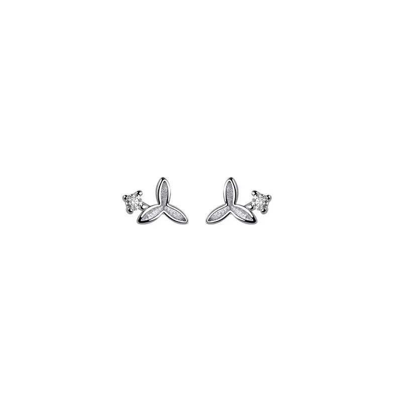 Anyco Fashion Earrings Sterling Silver 925 Simple Sweet Clover Shiny Zircon Small Stud Teen Chic Ear Bone Piercing Women Jewelry-Earrings-PEROZ Accessories