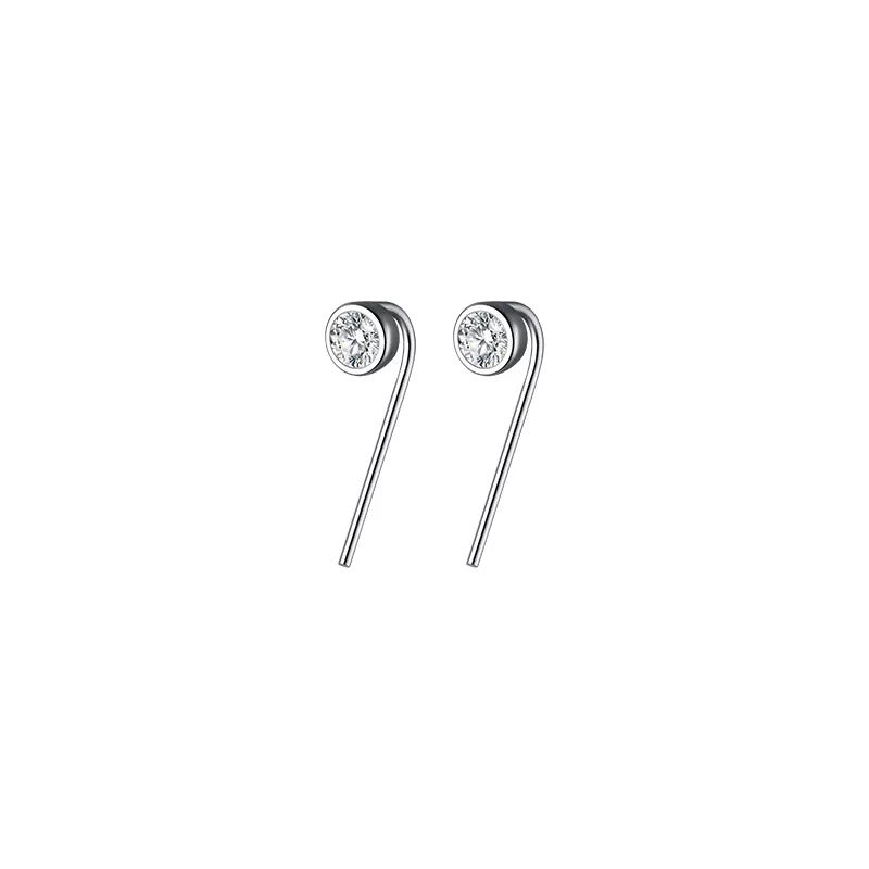 Anyco Fashion Earrings Silver 925 Sterling Round Shiny Zircon Ear Hooks Minimalism Stud Jewelry Women Accessories-Earrings-PEROZ Accessories