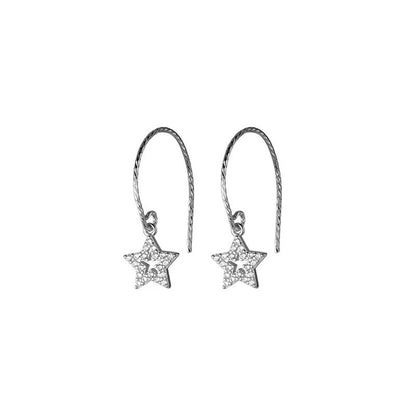 Anyco Fashion Earrings Real Genuine Sterling Silver Romantic Tassel Hollow Shiny Zircon Star Cute Charm Pendant Jewelry for Women-Earrings-PEROZ Accessories