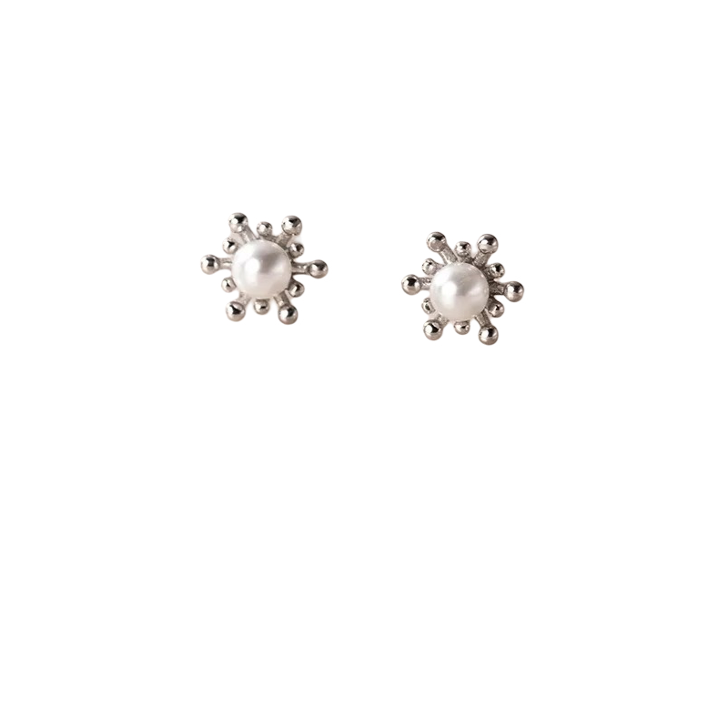 Anyco Fashion Earrings Sterling Silver Cute Snowflake Synthetic Pearl Small Stud Chic Teen Piercing Jewelry for Women-Earrings-PEROZ Accessories