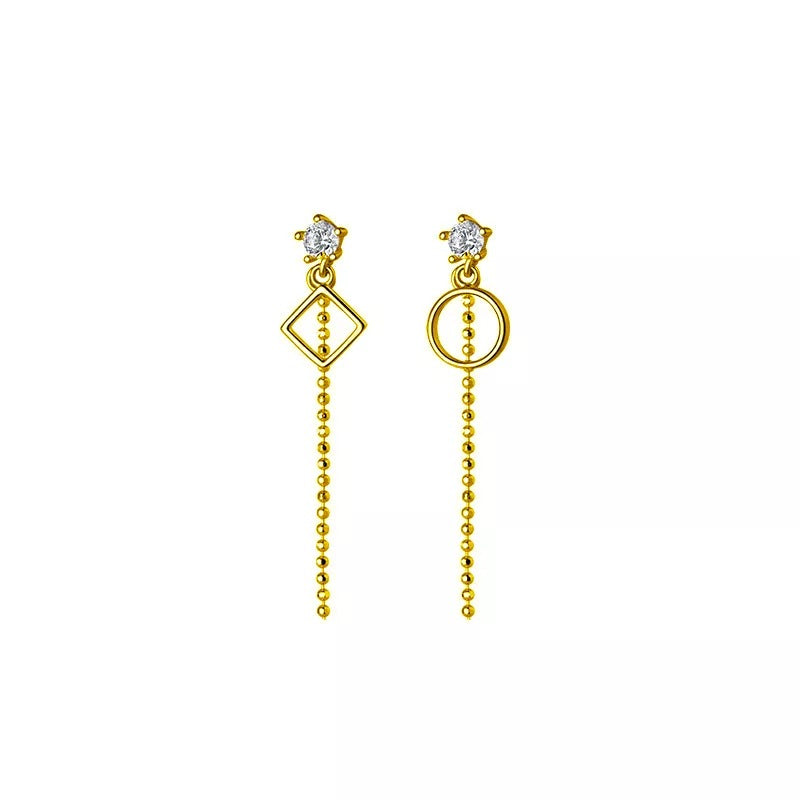 Anyco Fashion Earrings Gold 925 Sterling Silver Geometric Exquisite Shiny Zirconia Tassel Bead Drop Women Jewelry-Earrings-PEROZ Accessories