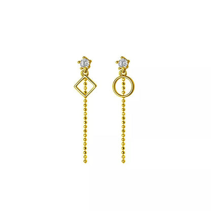 Anyco Fashion Earrings Gold 925 Sterling Silver Geometric Exquisite Shiny Zirconia Tassel Bead Drop Women Jewelry-Earrings-PEROZ Accessories