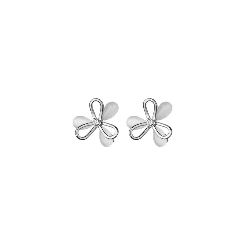 Anyco Fashion Earrings Silver 925 Sterling Cute Romantic Clover Synthetic Opal Stud for Women Jewelry Gift-Earrings-PEROZ Accessories