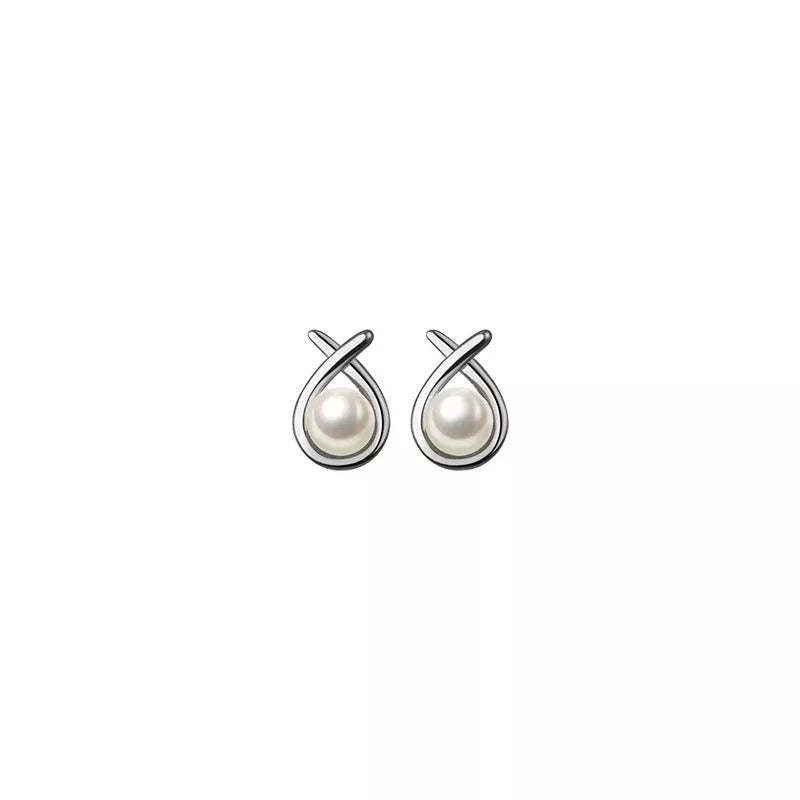 Anyco Fashion Earrings Silver 925 Sterling Simple Geometric Line Synthetic Pearl Small Stud for Women Piercing Jewelry-Earrings-PEROZ Accessories