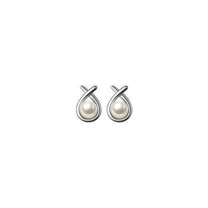 Anyco Fashion Earrings Silver 925 Sterling Simple Geometric Line Synthetic Pearl Small Stud for Women Piercing Jewelry-Earrings-PEROZ Accessories