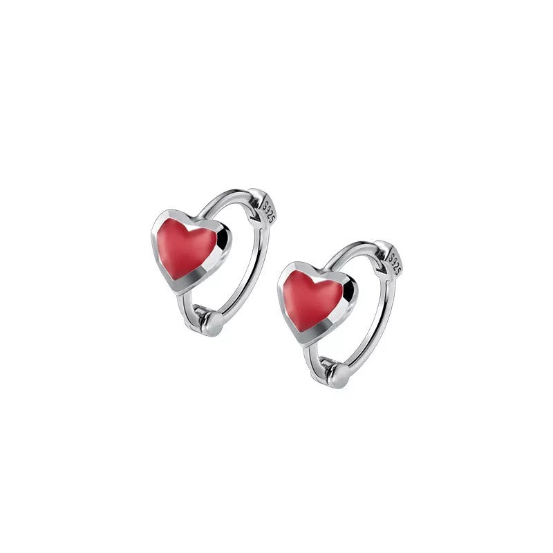 Anyco Fashion Earrings Silver 925 Sterling Romantic Love Heart Red Enamel Piercing Women Jewelry Ear Buckle-Earrings-PEROZ Accessories