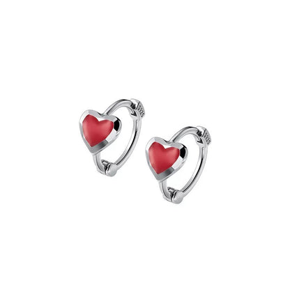 Anyco Fashion Earrings Silver 925 Sterling Romantic Love Heart Red Enamel Piercing Women Jewelry Ear Buckle-Earrings-PEROZ Accessories