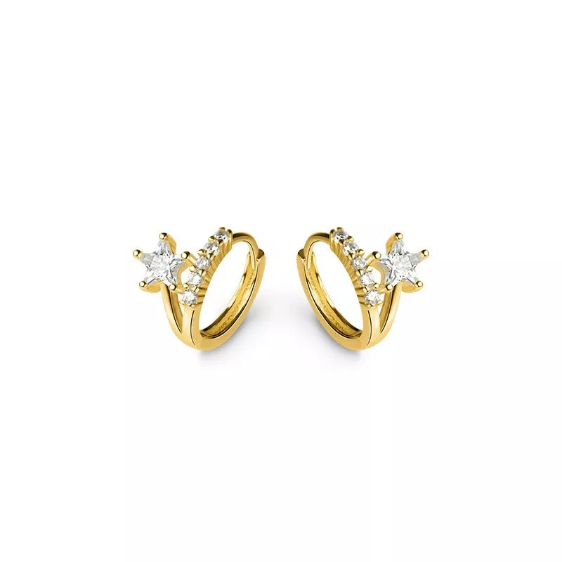 Anyco Fashion Earrings Gold 925 Sterling Silver Sweet Stars CZ Zircon Huggies Hoop for Women Jewelry Ear Buckles-Earrings-PEROZ Accessories