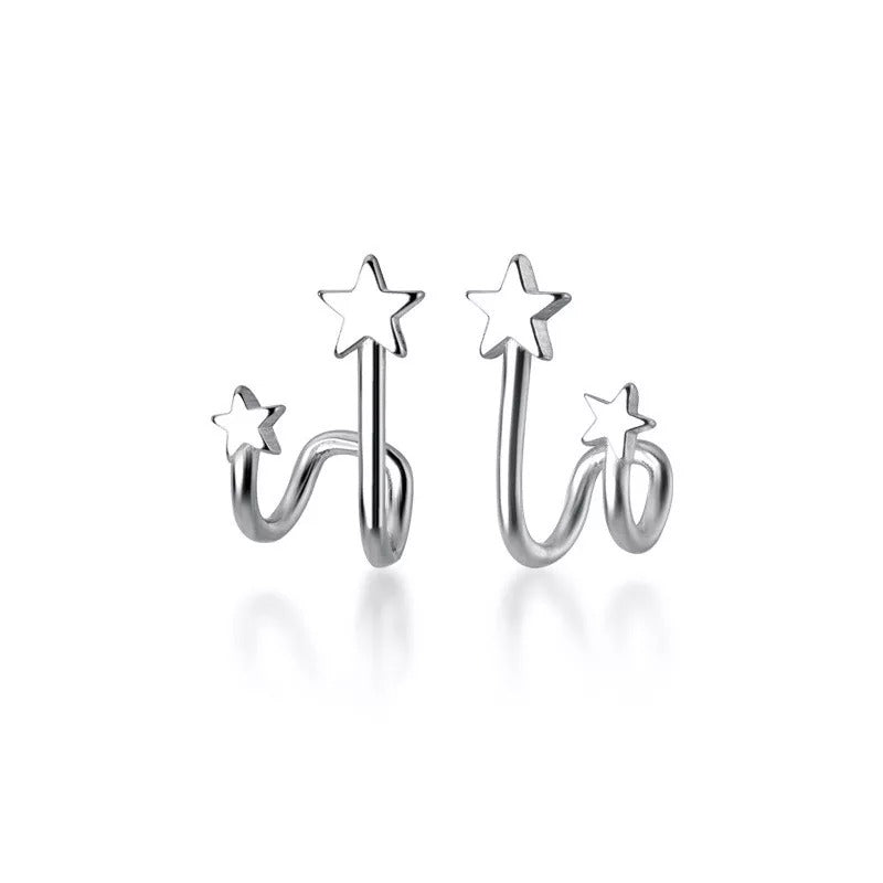 Anyco Fashion Earrings Real Genuine Sterling Silver Double Star Geometric Studs Teen Gift Fine Jewelry for Women-Earrings-PEROZ Accessories