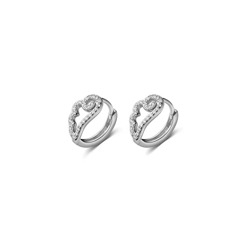 Anyco Fashion Earrings Silver 925 Sterling Romantic Unique Angel Wings Shiny Zircon Ear Buckle for Women Jewelry-Earrings-PEROZ Accessories