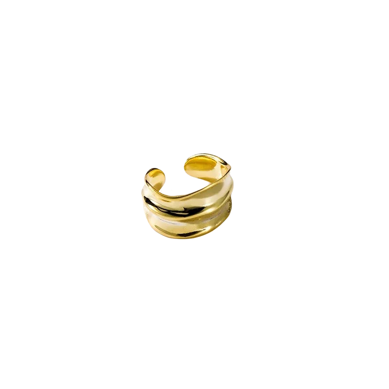 Anyco Fashion Earrings Gold 925 Sterling Silver Simple No Piercing Three-layer Geometric Ear Clip Women Ear Cuff Jewelry-Earrings-PEROZ Accessories
