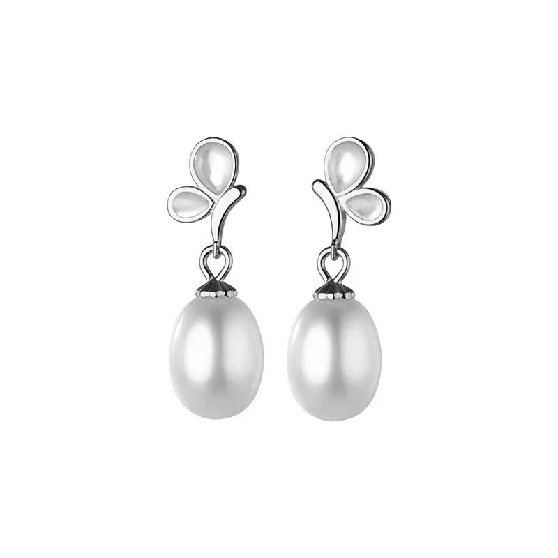 Anyco Fashion Earrings Silver 925 Sterling Elegant Synthetic Pearl Butterfly Pendant Charm for Women Jewelry-Earrings-PEROZ Accessories