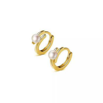 Anyco Fashion Earrings Gold Trendy Statement Natural Pearl Circle Hoop for Women Huggies Pendiente Fine Piercing Jewelry-Earrings-PEROZ Accessories
