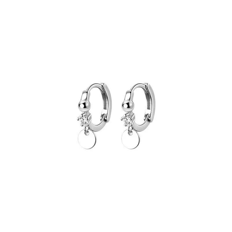 Anyco Fashion Earrings 925 Sterling Silver Simple Disc Pendant Pavé Crystal Zircon Hoop for Women Bohemian Charm Jewelry Accessories-Earrings-PEROZ Accessories