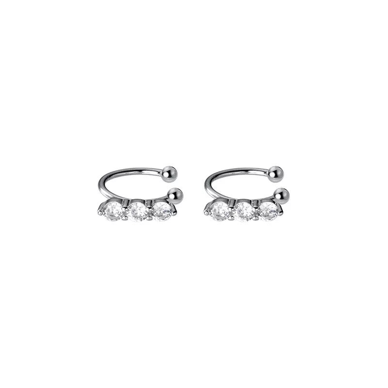 Anyco Fashion Earrings Silver 925 Sterling Shiny Luxury Crystal Zircon Simple Ear Clip for Women Without Piercin Ear Cuff Jewelry-Earrings-PEROZ Accessories
