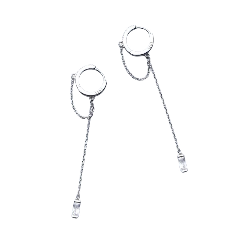 Anyco Fashion Earrings Silver 925 Sterling Tassel Chain Square Zircon Ear Buckle for Women Jewelry Accessories-Earrings-PEROZ Accessories