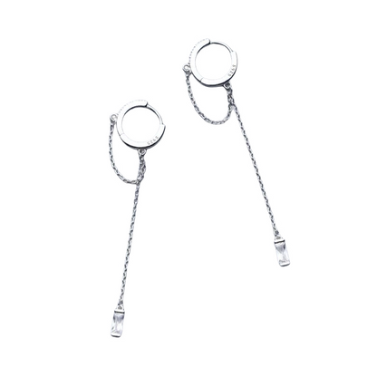Anyco Fashion Earrings Silver 925 Sterling Tassel Chain Square Zircon Ear Buckle for Women Jewelry Accessories-Earrings-PEROZ Accessories