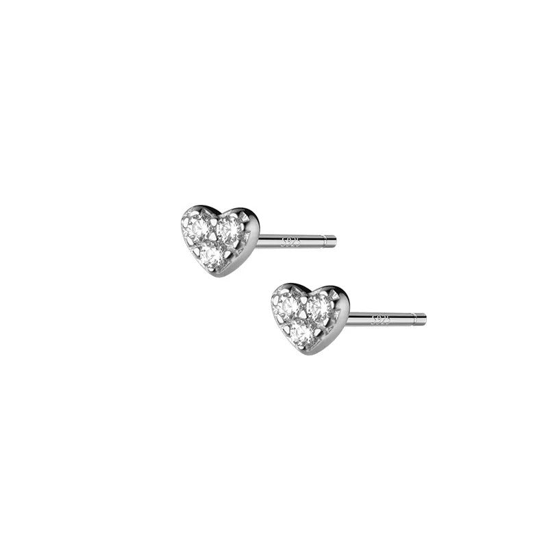 Anyco Fashion Earrings Silver 925 Sterling Romantic Love Heart Zircon Mini Small Stud Women Piercing Accessories-Earrings-PEROZ Accessories