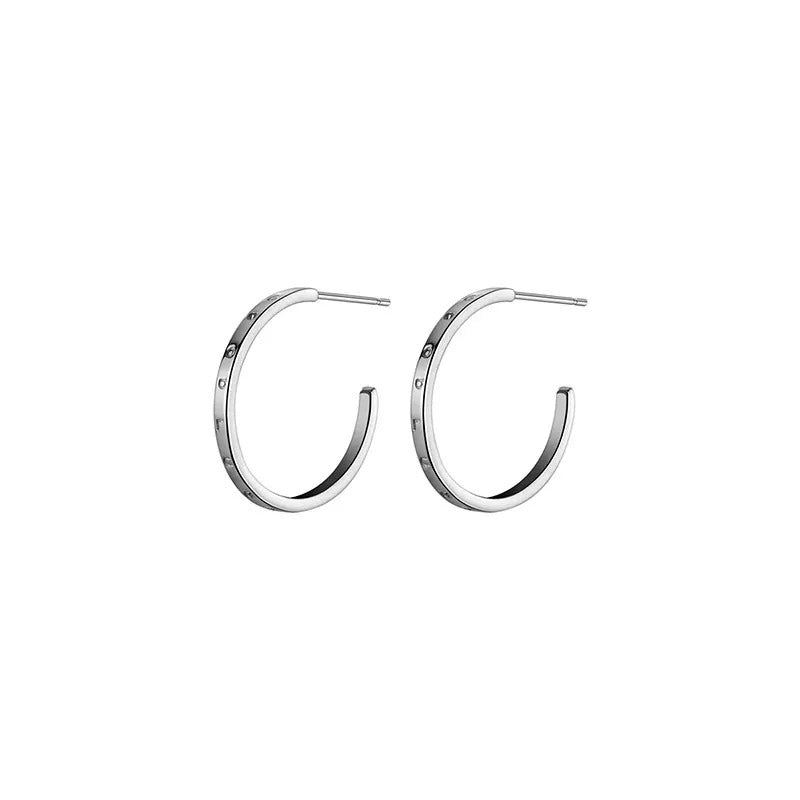Anyco Fashion Earrings Silver 925 Sterling Simple Huggies Circle Initials Stud for Women Jewelry-Earrings-PEROZ Accessories