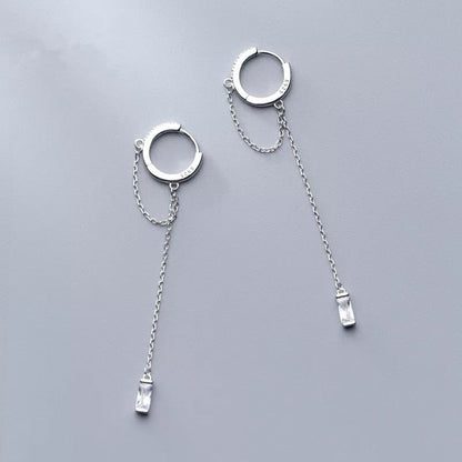 Anyco Fashion Earrings Silver 925 Sterling Tassel Chain Square Zircon Ear Buckle for Women Jewelry Accessories-Earrings-PEROZ Accessories