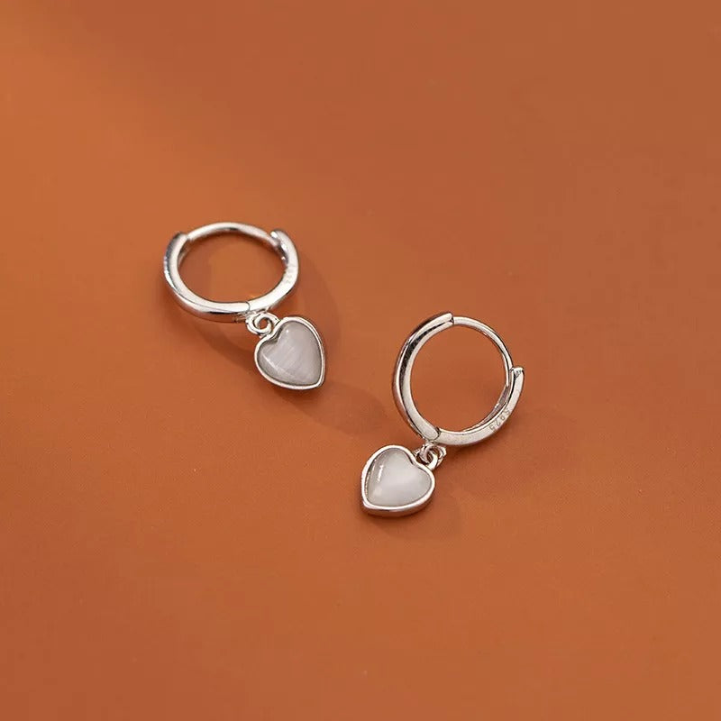 Anyco Fashion Earrings Silver 925 Sterling Simple Love Heart Opal Pendant for Women Huggies Jewelry Gift-Earrings-PEROZ Accessories