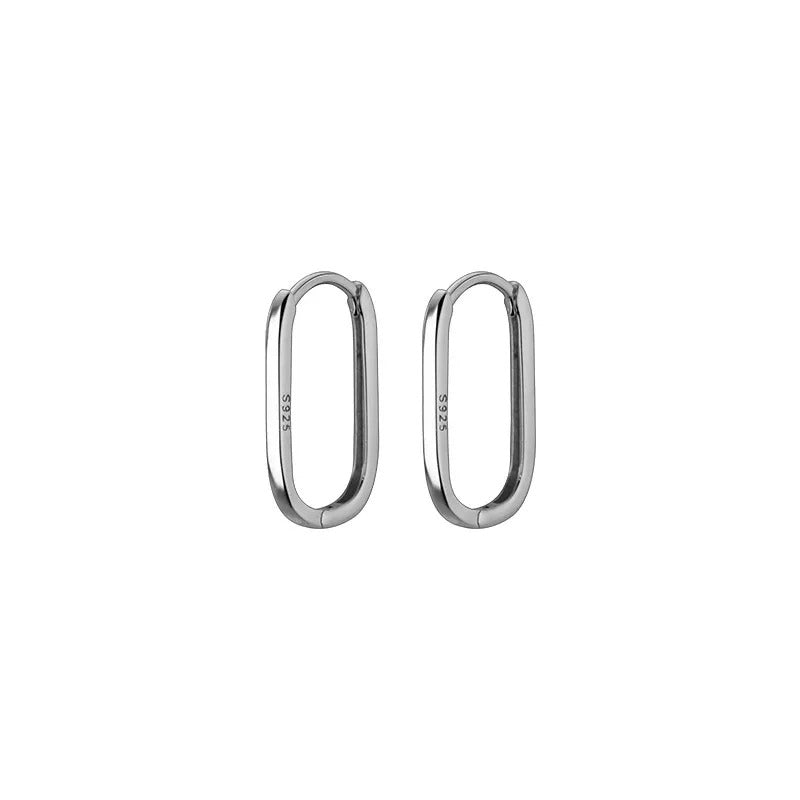 Anyco Fashion Earrings Silver 925 Sterling Simple Oval Glossy Huggies Ear Buckle for Women Bohemian piercing Jewelry-Earrings-PEROZ Accessories