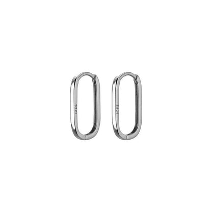 Anyco Fashion Earrings Silver 925 Sterling Simple Oval Glossy Huggies Ear Buckle for Women Bohemian piercing Jewelry-Earrings-PEROZ Accessories