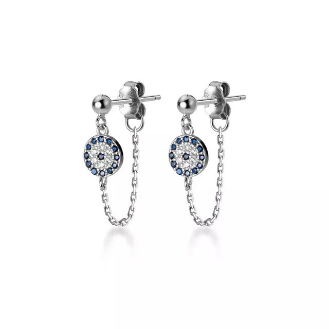 Anyco Fashion Earrings Silver 925 Sterling Hip Hop Chain Zircon Pendant Stud Women Bohemian Jewelry-Earrings-PEROZ Accessories