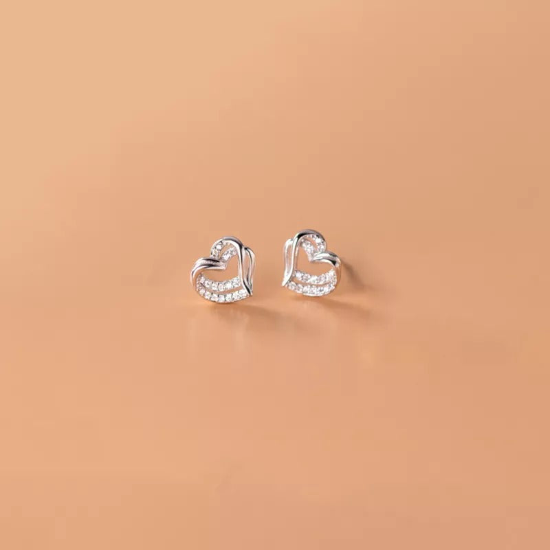 Anyco Fashion Earrings 925 Sterling Silver Hollow Double Love Heart Stud for Women Romantic Wedding Girlfriend Jewelry Gift-Earrings-PEROZ Accessories